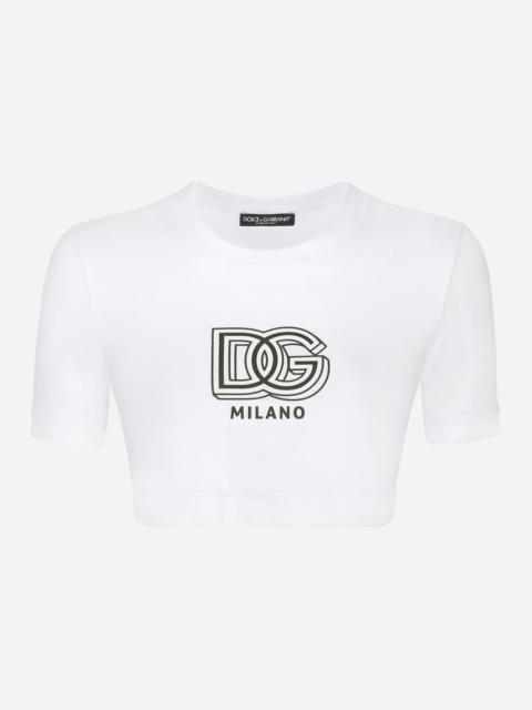 Cropped jersey T-shirt with DG lettering