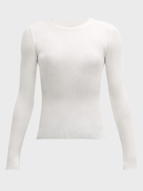 courrèges Shoulder Snaps Long-Sleeve Rib Sweater