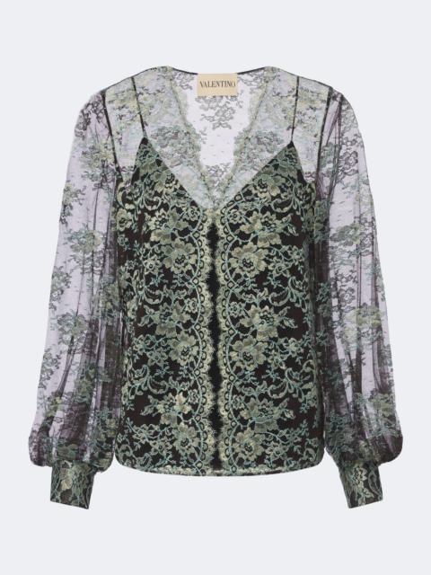 Valentino Semi-sheer silk-blend lace blouse