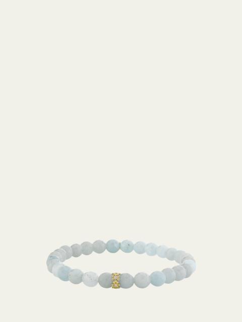 SYDNEY EVAN 14K Gold Diamond 6mm Tiny Daisy Rondelle on Aquamarine Bracelet