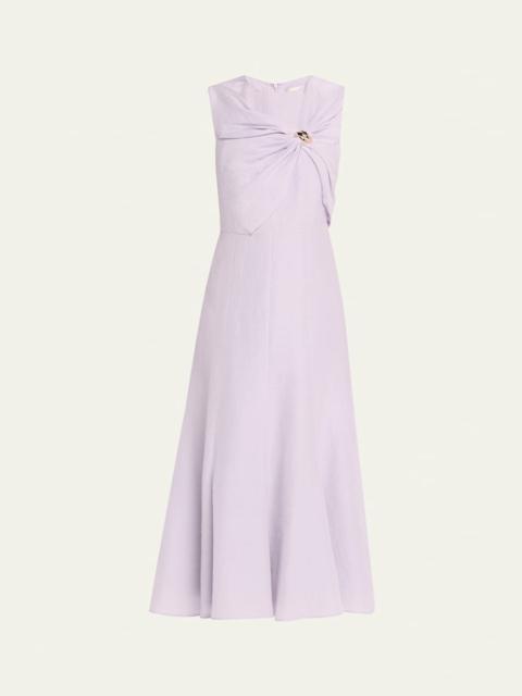 ROLAND MOURET Draped Silk Jacquard Midi Dress