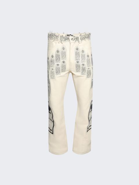 WHO DECIDES WAR Patched Arch Embroidered Pants Cream