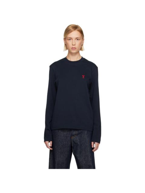 AMI Paris Navy Cotton Ami de Coeur Long Sleeves T-shirt