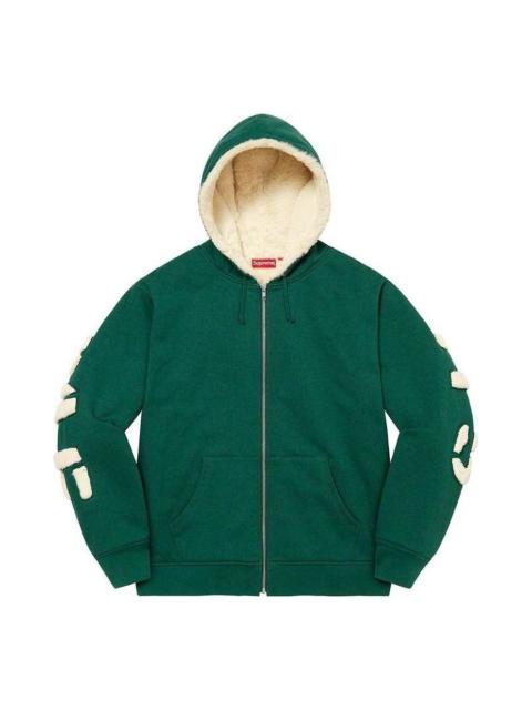 Supreme Faux Fur Lined Zip Up Hooded Sweatshirt 'Green White' SUP-FW22-813