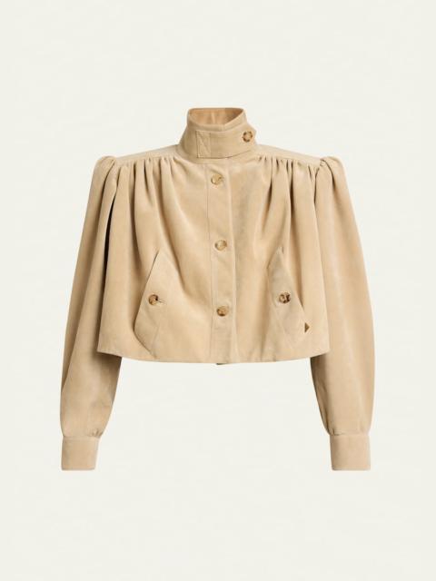 Chloé Suede High Neck Gathered Shoulder Cropped Jacket