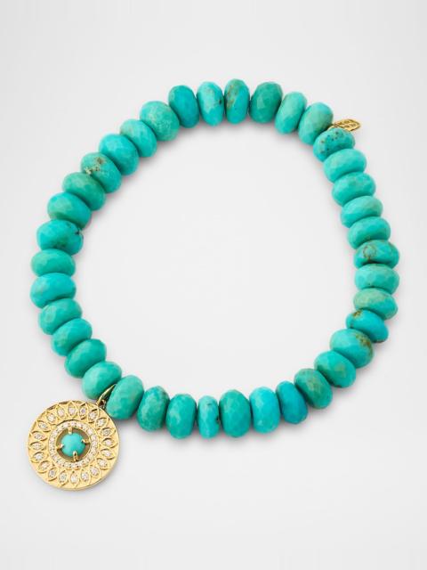 SYDNEY EVAN Turquoise Bead Bracelet with Diamond Marquise Eye Open Wheel Charm