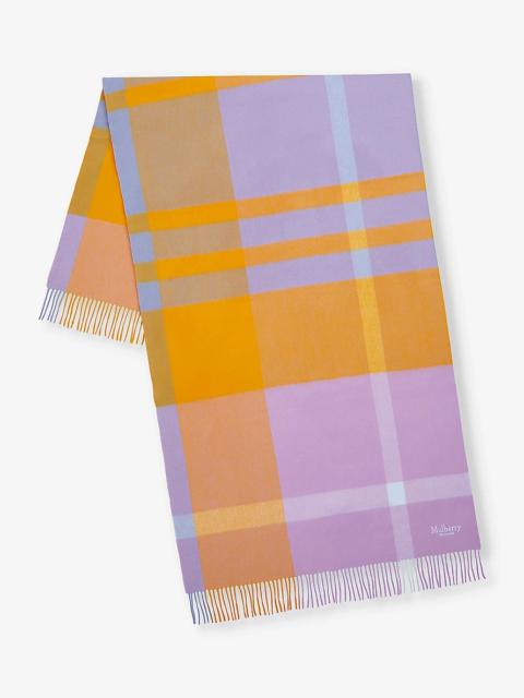 Mulberry Check-pattern logo-embroidered wool scarf