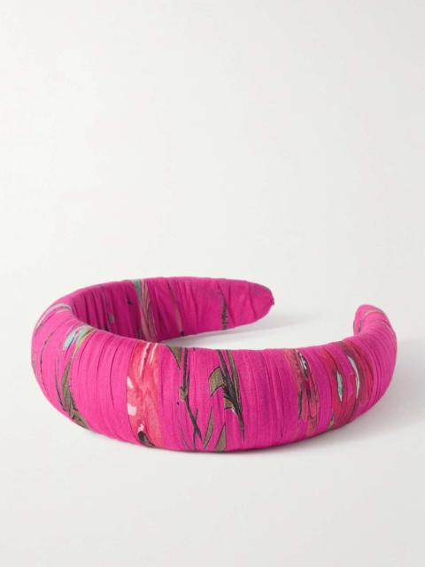 Gathered floral-print cotton and silk-blend voile headband