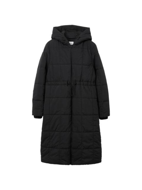 quilted hooded long-sleeve coat