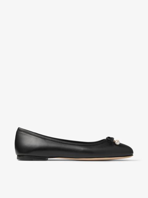 JIMMY CHOO Elme Flat
Black Nappa Leather Flats with Pearl Embellishment