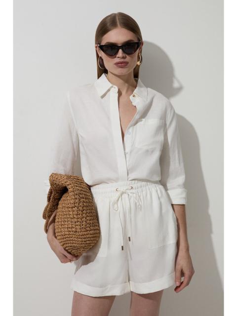 KAREN MILLEN Viscose Linen Tie Waist Woven Short