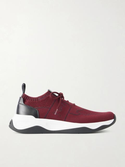 Berluti Shadow Leather-Trimmed Stretch-Knit Sneakers