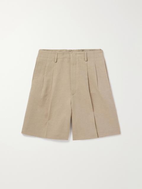Loro Piana Joetsu Wide-Leg Pleated Cotton and Linen-Blend Twill Shorts