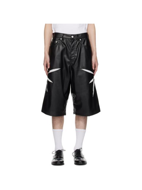 KUSIKOHC Black Origami Cut-Out Faux-Leather Shorts