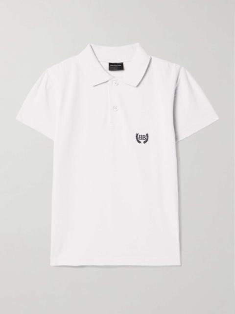 BALENCIAGA Distressed embroidered cotton-piqué polo shirt Off-white