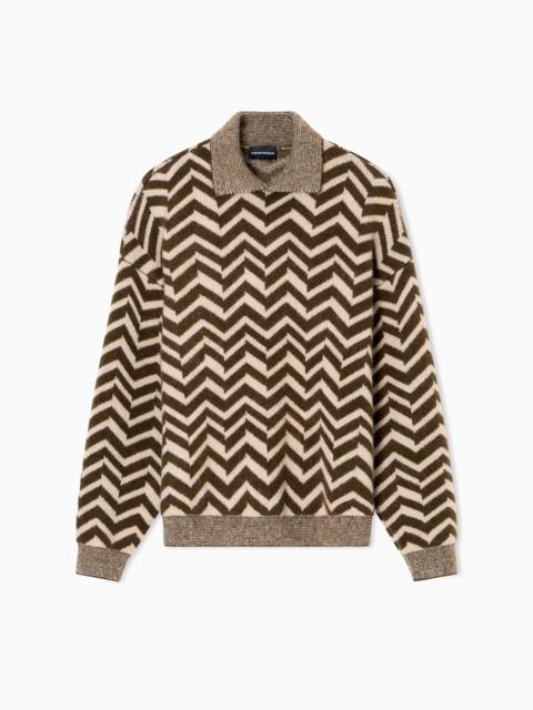 EMPORIO ARMANI JACQUARD WOOL-BLEND JUMPER WITH A CHEVRON MOTIF