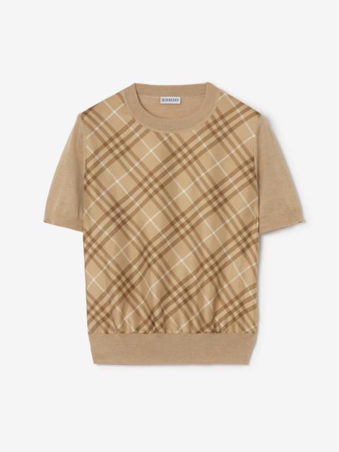 Burberry Check Panel Wool Silk T-shirt
