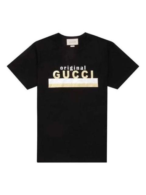 GUCCI (WMNS) Gucci Gold And Silver Striped Letter Logo Short Sleeve For Black 615044-XJCRC-1082