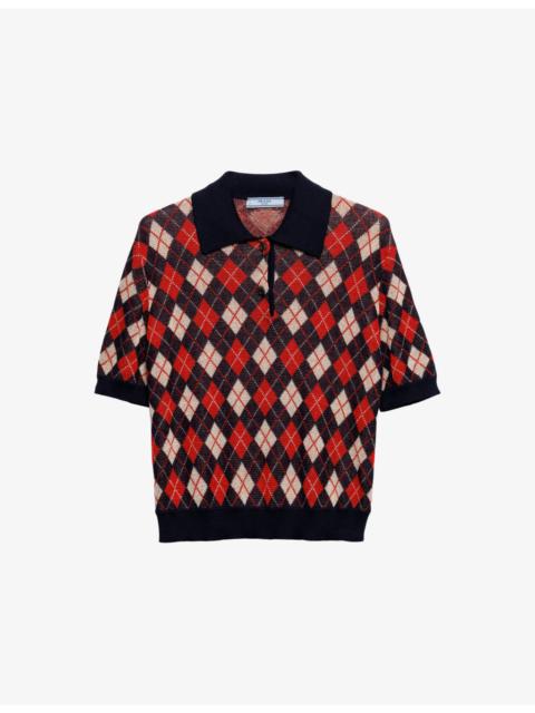 Prada Argyle knit cotton polo shirt
