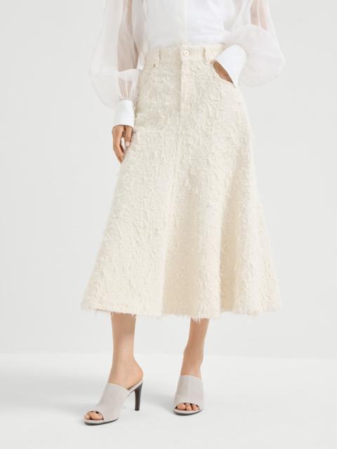 Brunello Cucinelli Fuzzy dyed denim five-pocket flared skirt with monili