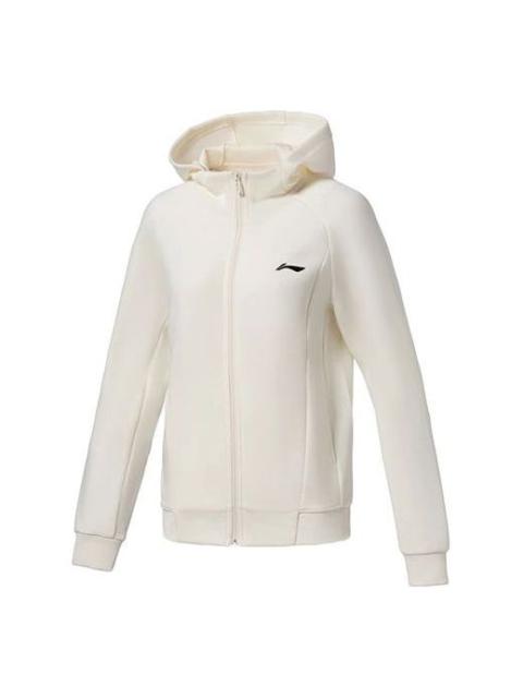 (WMNS) Li-Ning Fitness Series Logo Printing Cardigan Hoody Jacket 'Ivory' AWDS030-8