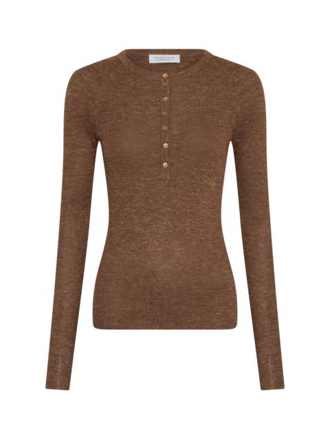 GABRIELA HEARST Anges Knit Henley in Chestnut Cashmere Silk with Hemp