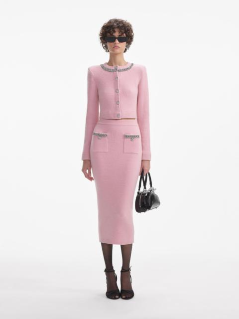 self-portrait Pink Embellished Knit Midi Skirt