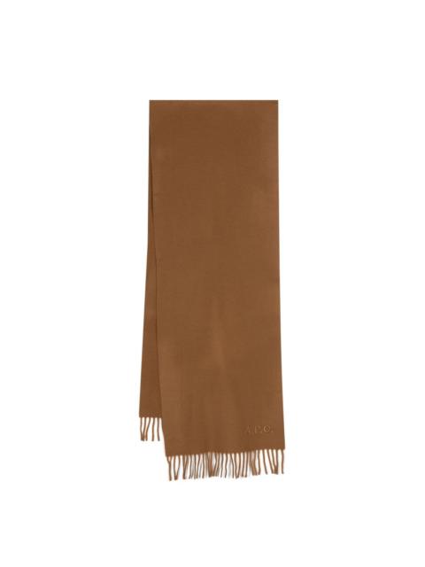 logo-embroidered wool scarf