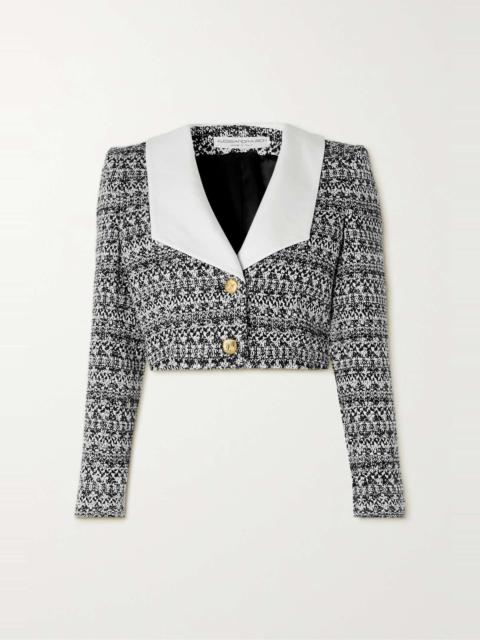 Alessandra Rich Cropped silk mikado-trimmed metallic wool-blend tweed jacket