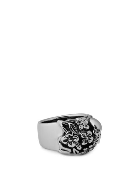 FLORAL SKULL RING IN ANTIQUE SILVER