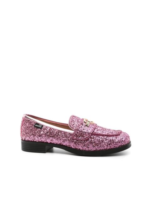 Moschino glitter-detail square-toe loafers
