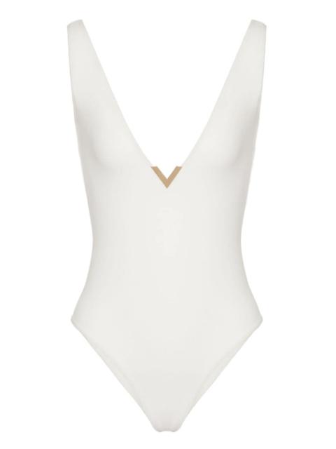 Valentino logo-plaque V-neck swimsuit