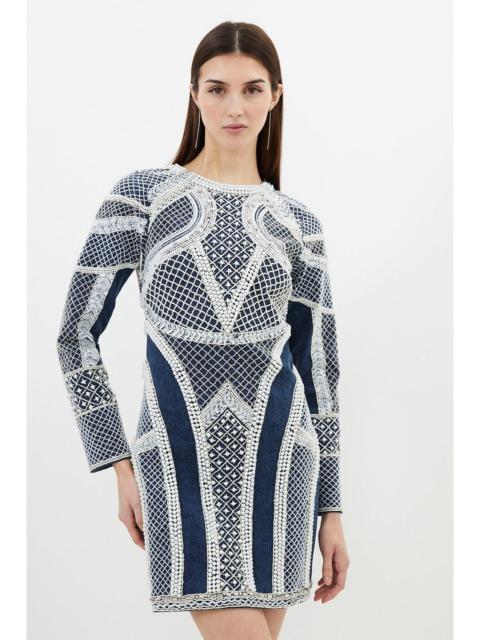 KAREN MILLEN Embellished Pearl Long Sleeve Mini Dress