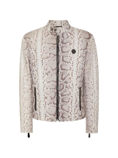 PHILIPP PLEIN python-leather biker jacket