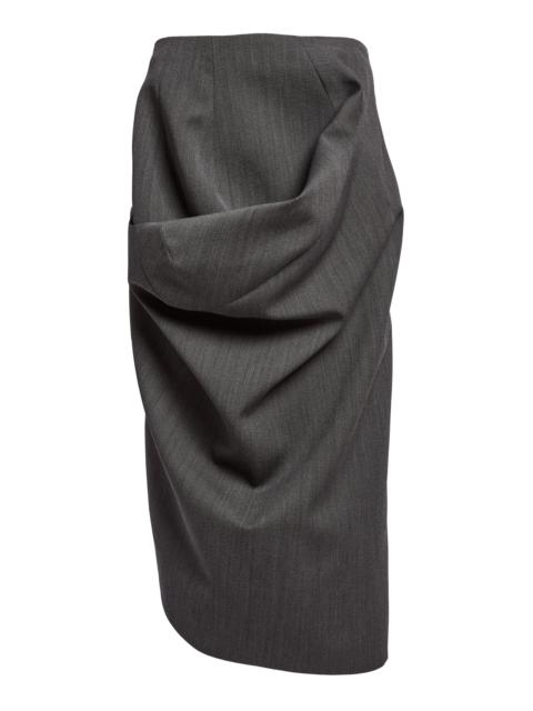 Victoria Beckham Ruched Wool Midi Skirt grey