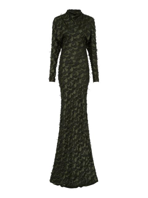 GABRIELA HEARST Aberdeen Dress in Deep Olive Silk Wool Fil Coupé