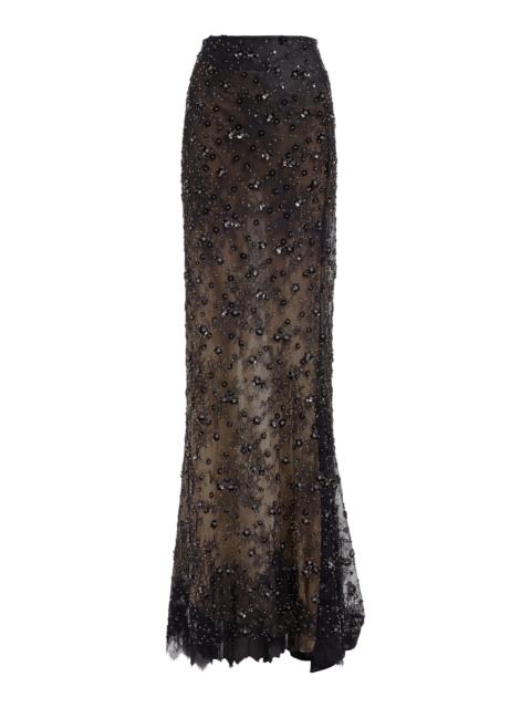 ELIE SAAB Embellished Lace Midi Skirt black
