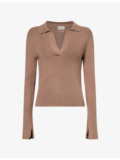ADANOLA Collar Long-Sleeve Knit Top