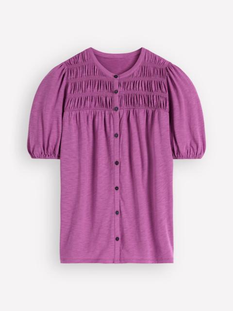 BODEN Mya Short Sleeve Smocked Shirt-Clover Purple