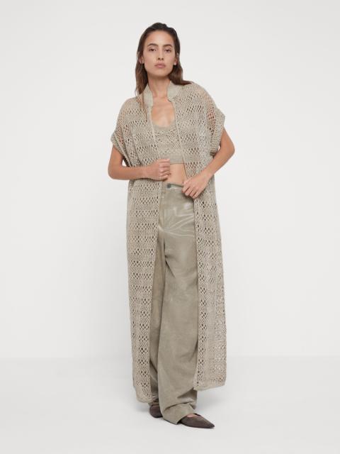 Linen and silk long net cardigan