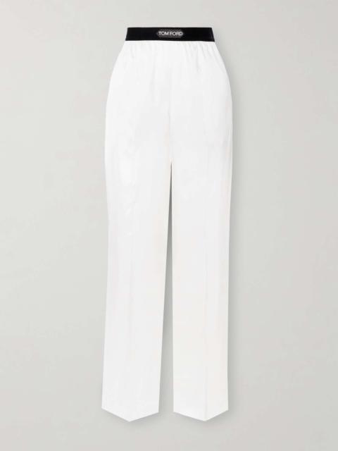 TOM FORD Jacquard-trimmed stretch-silk satin wide-leg pants