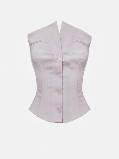 POSTER GIRL COURT CORSET TOP GREY/PINK PINSTRIPE