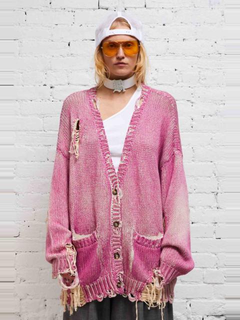 R13 DISTRESSED JUMBO CARDIGAN - BRIGHT PINK