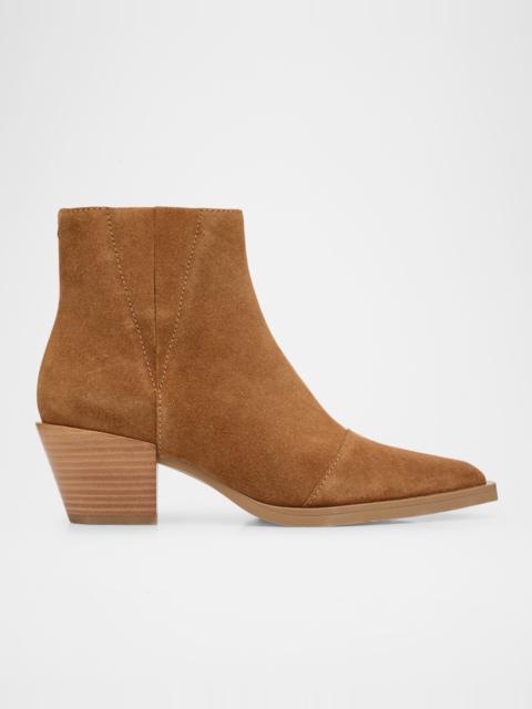 Dart Suede Pull-On Ankle Booties