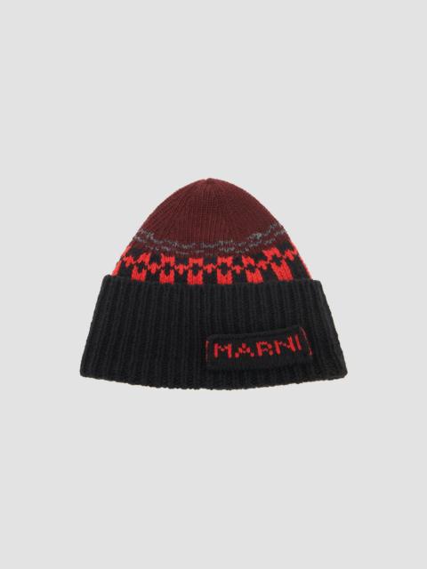 Marni Men's Logo-Knit Jacquard Wool Beanie - Wine