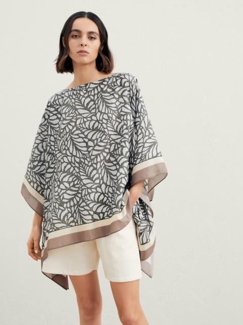 Silk ramage print pongee poncho with monili