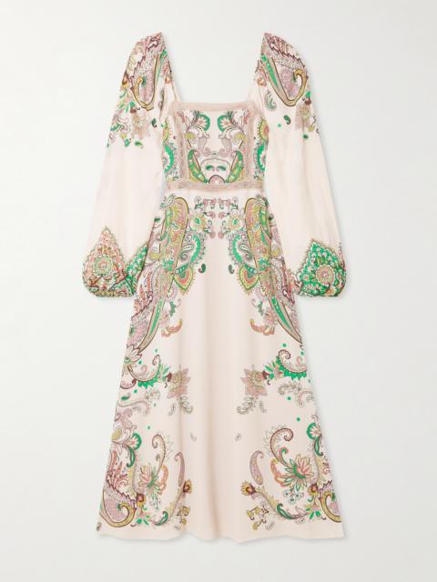 Etro Lace-trimmed Printed Crepe De Chine Midi Dress