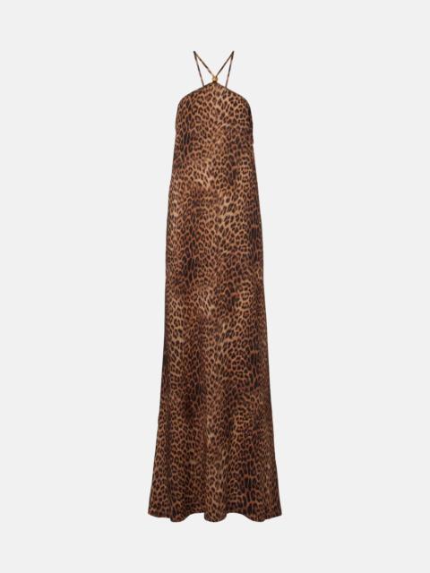 MELISSA ODABASH Sage leopard-print halterneck maxi dress