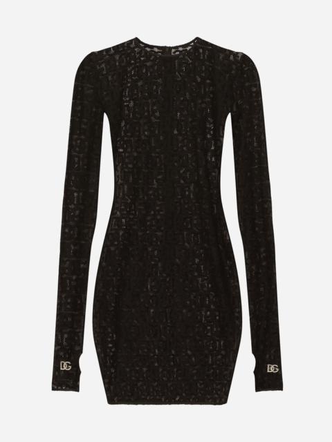 Dolce & Gabbana Short tulle dress with all-over DG logo
