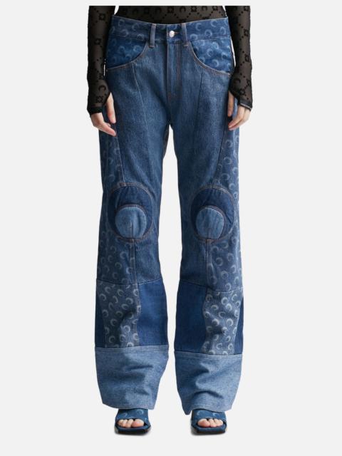 Marine Serre REGENERATED DENIM STRAIGHT LEG PANTS